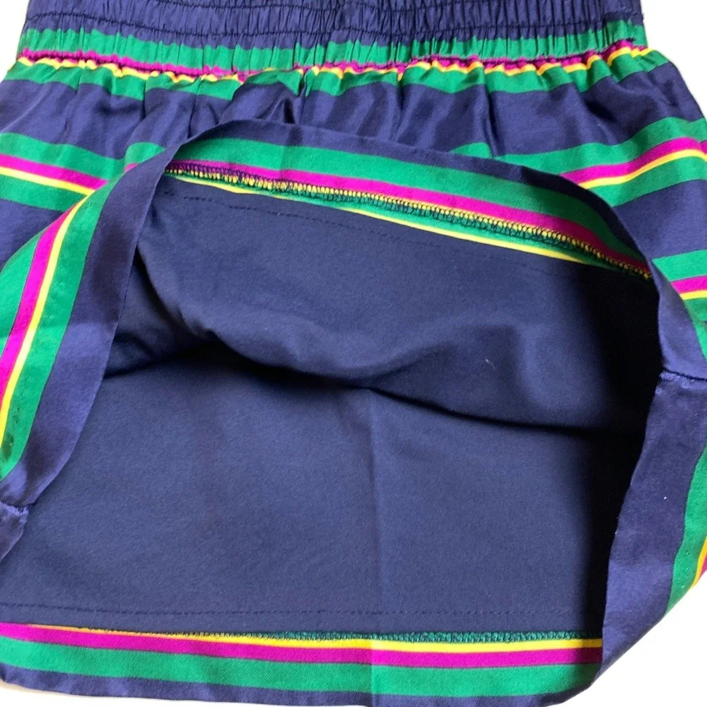 Ralph Lauren Silk Skirt Girls 3T Navy Blue Green Striped‎ Elastic Waist Preppy